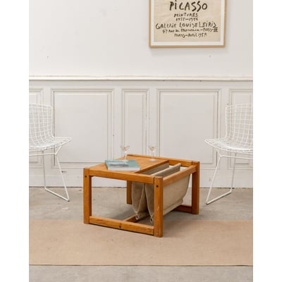 Table basse avec son porte-revue en toile Donna N°1068 - Bon état DEBONGOUT