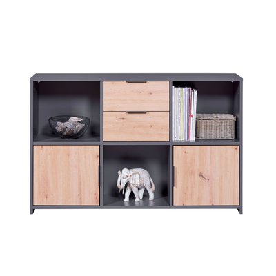 Commode 2 tiroirs et 2 portes en bois TERRE DE NUIT