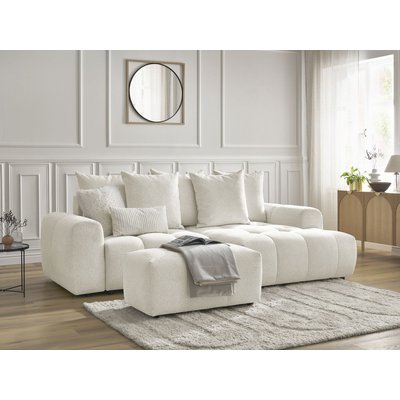 Canapé d'angle convertible 3 places en tissu chiné avec pouf, ROXELANE BOBOCHIC