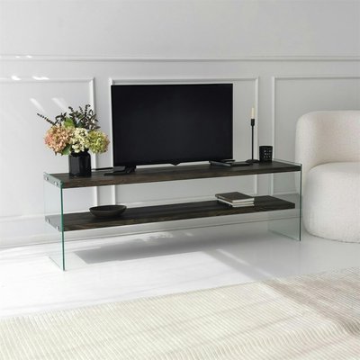 Banc TV bois anthracite et verre - 2 niveaux, 140 cm LHASA PIER IMPORT