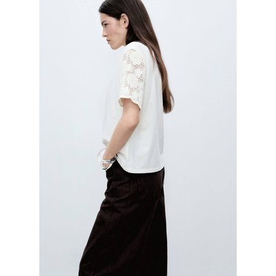 T-shirt en coton avec manches en crochet MANGO