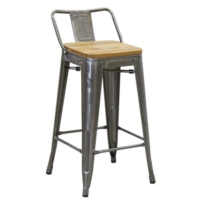 Tabouret en métal et bois d'orme huilé AUBRY GASPARD