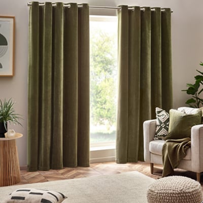 Heavy Chenille Lined Velvet Eyelet Curtains YARD