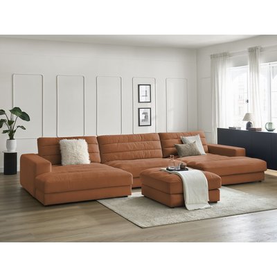 Canapé panoramique fixe 4 places en velours avec pouf, SIERRA BOBOCHIC