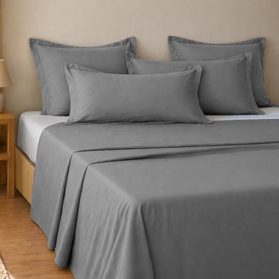 Parure de draps plat en coton unie, ESSENTIEL ATELIER DU COTON