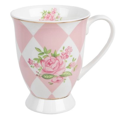 Mug en porcelaine blanche motif fleuri roses 12x8x10cm WADIGA