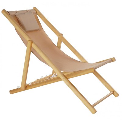 Chaise longue pliante chilienne en bois et tissu marron - 57.5x113x77cm WADIGA