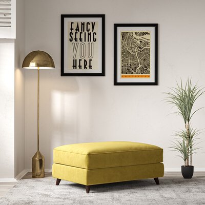 Amelia Textured Velvet Footstool with Dark Wood Legs ÉDITÉ