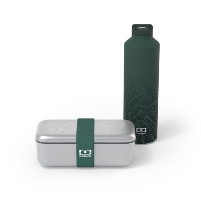 Set lunch box métal micro-ondable 700 ml + Bouteille isotherme Graphic Jungle MONBENTO