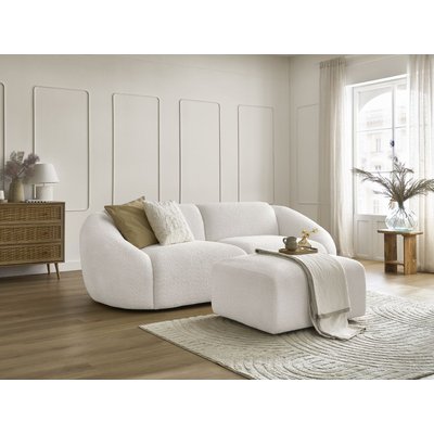 Canapé droit fixe 4 places en tissu bouclette avec pouf, TINA BOBOCHIC