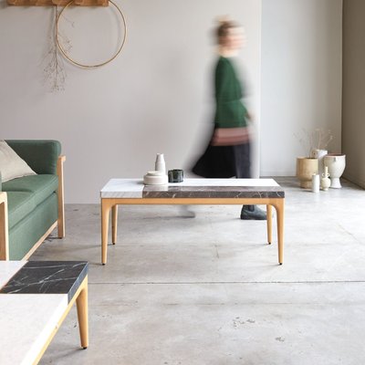 Table basse en chêne massif et marbre 111x48 cm STONEPIET TIKAMOON