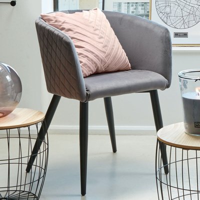 Fauteuil en velours gris foncé à damier PIER IMPORT
