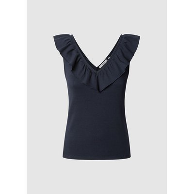 T-shirt côtelé col V, volanté PEPE JEANS