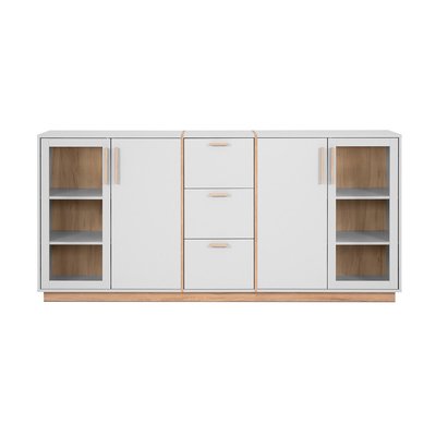 Buffet 4 portes et 3 Tiroirs Décor Blanc et Bois L204 cm - SPLIT CALICOSY