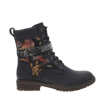 Bottines bleues à talon décroché bas avec un zip et des lacets ronds RIEKER