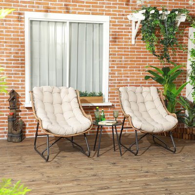 Ensemble bistrot de jardin 3 pcs 2 chaises table basse coussins beige OUTSUNNY