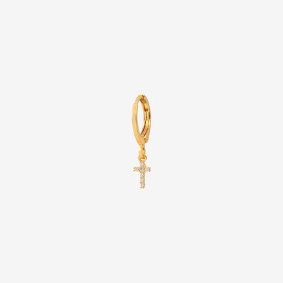Boucles d'oreilles créoles à l'unité doré à l'or fin CROSS CAROLINE NAJMAN