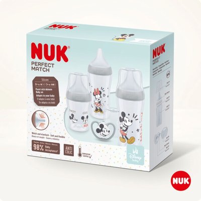 Coffret Perfect Match Mickey - 1 biberons 150 ml + 2 biberons 260 ml + 1 sucette 0-6 mois Mickey NUK