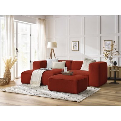 Canapé d'angle fixe 4 places en tissu texturé avec pouf, ZEPHYR BOBOCHIC
