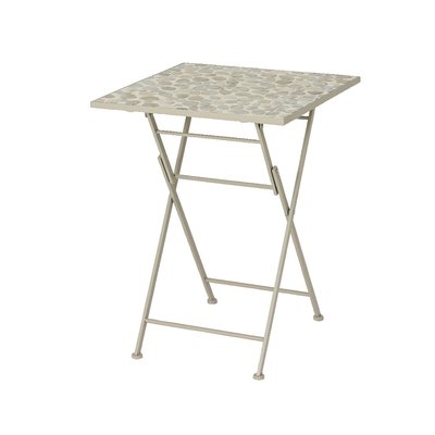 Table de jardin carrée 58 cm gris/beige décor mosaïque galets GRENADE PIER IMPORT