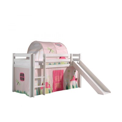 PINO Lit mezzanine avec toboggan + Spring tunnel et rideau de lit + 3 pochettes VIPACK