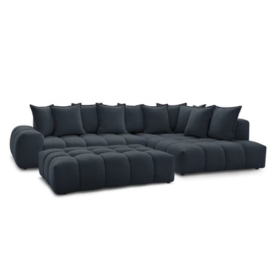Canapé d'angle fixe 5 places en tissu texturé avec pouf, EVEREST BOBOCHIC