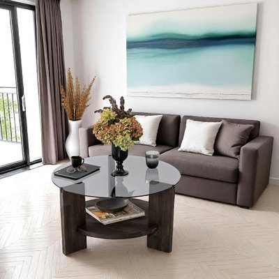Table basse ronde verre fumé - 2 plateaux anthracite ANZIO PIER IMPORT