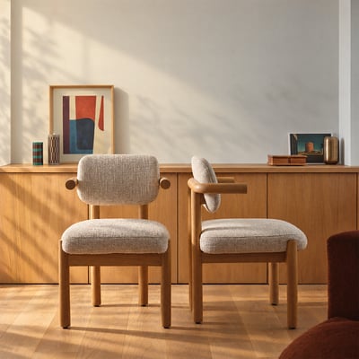 Lot de 2 chaises en mindi massif et tissu texturé  NEO BERAH GETAH