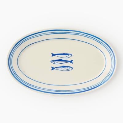 Plat ovale finition liseré, 28cm, motif poisson MONOPRIX