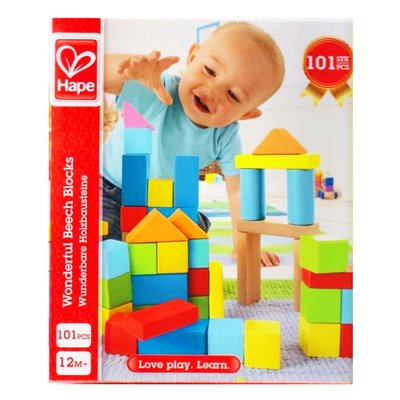 Set de blocs de bois colorés, 101 pièces. HAPE