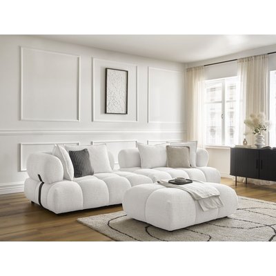 Canapé droit fixe 4 places en tissu bouclette avec pouf, ALYA BOBOCHIC
