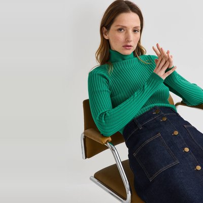 Pull col roulé à côtes uni en coton et cachemire mélangés, certifié Oeko-Tex MONOPRIX