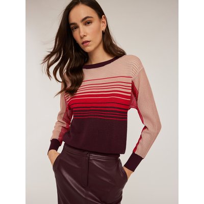 Pull à côtes en FIL de viscose mélangée avec empiècement à rayures transparentes MOTIVI