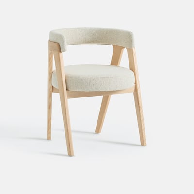 Fauteuil de table vintage, frêne massif et tissu bouclette, VALENTINA LA REDOUTE INTERIEURS