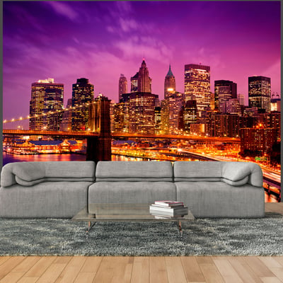 Papier peint intissé panoramique Ville et Architecture Manhattan et Pont de Blooklyn la nuit EDEN