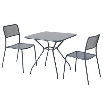 Table de jardin rectangulaire 70 x 70 x 73 cm et 2 chaises en métal, GUETHARY OVIALA