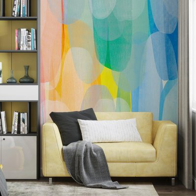 Papier peint panoramique à rayures avec arc-en-ciel abstrait - 340x260 cm (l x h) LA TOUCHE ORIGINALE