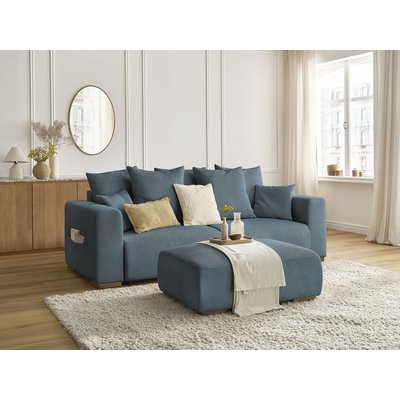 Canapé droit convertible 4 places en velours côtelé avec pouf, SIDONIE BOBOCHIC