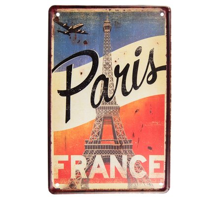 Plaque décorative murale métal vintage Paris France 20x30cm WADIGA