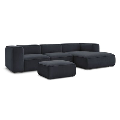 Canapé d'angle fixe 5 places en tissu texturé avec pouf, ZEPHYR BOBOCHIC