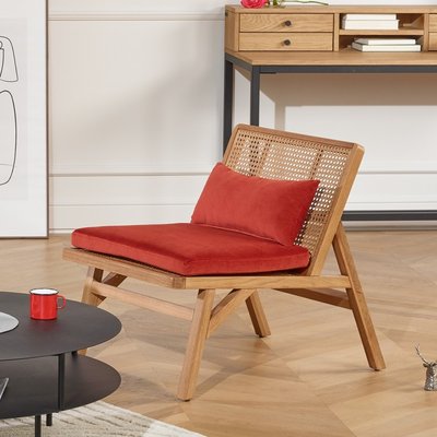 Fauteuil scandinave en chêne, cannage et velours LALALA ROBIN DES BOIS