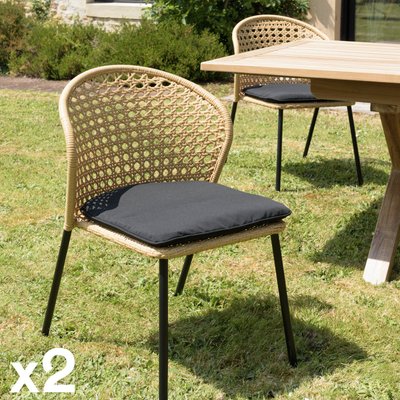 Chaise de jardin rotin synthétique couleur naturelle avec coussin noir (lot de 2) GIJON PIER IMPORT