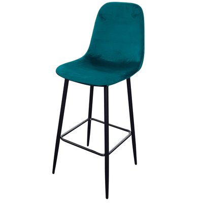 Tabouret de bar métal noir et assise velours bleu canard 42x47x108cm WADIGA