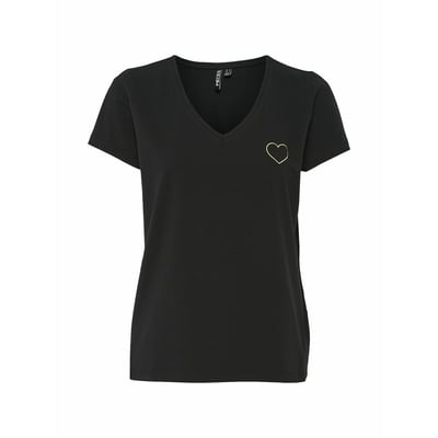 Tshirt col V, cœur brodé PIECES