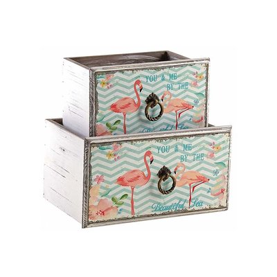Corbeille tiroir en bois flamants roses (Lot de 2) AUBRY GASPARD