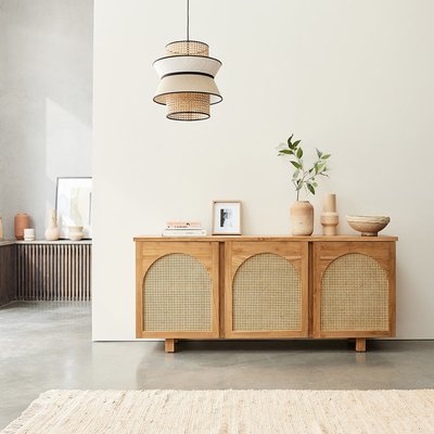 Buffet en bois de teck et cannage 183 cm  LOÉ BERAH GETAH