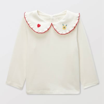 Blouse manches longues unie col brodé en coton BIO GOTS BOUT'CHOU