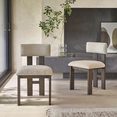 Lot de 2 chaises en chêne massif marron et tissu bouclette beige  NOÉ BERAH GETAH