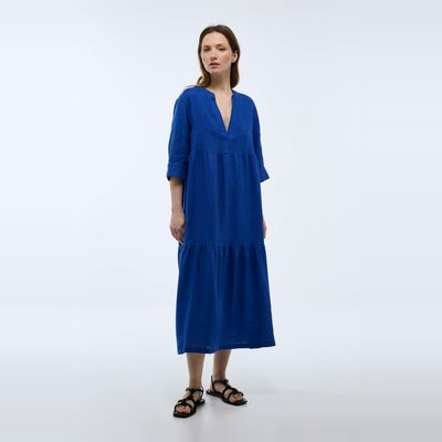 Robe midi ample unie en lin MONOPRIX