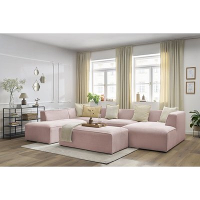 Canapé panoramique fixe 6 places en velours côtelé avec pouf, MEGEVE BOBOCHIC